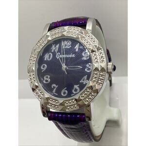 Genevex Womens Silver Tone Fashion Quartz Watch Purple Band New Battery!